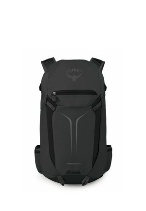 Sac à dos noir Black Osprey Sportlite 22 avec poche zippée à l'avant, bretelles rembourrées et poches latérales, conçu pour les activités de plein air.