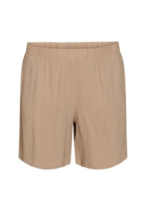 Beige Shorts aus strukturiertem Stoff mit elastischem Bund und lockerer Passform.