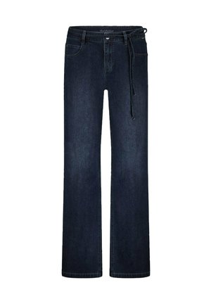 Donkerblauwe denim jeans met een rechte pijpdesign, voorzien van een trekkoord in de taille en klassieke vijf-pocket styling.
