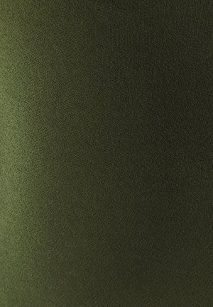 Tessuto verde oliva, liscio con una superficie leggermente testurizzata. Progettato con un motivo uniforme, senza cuciture o elementi hardware visibili.