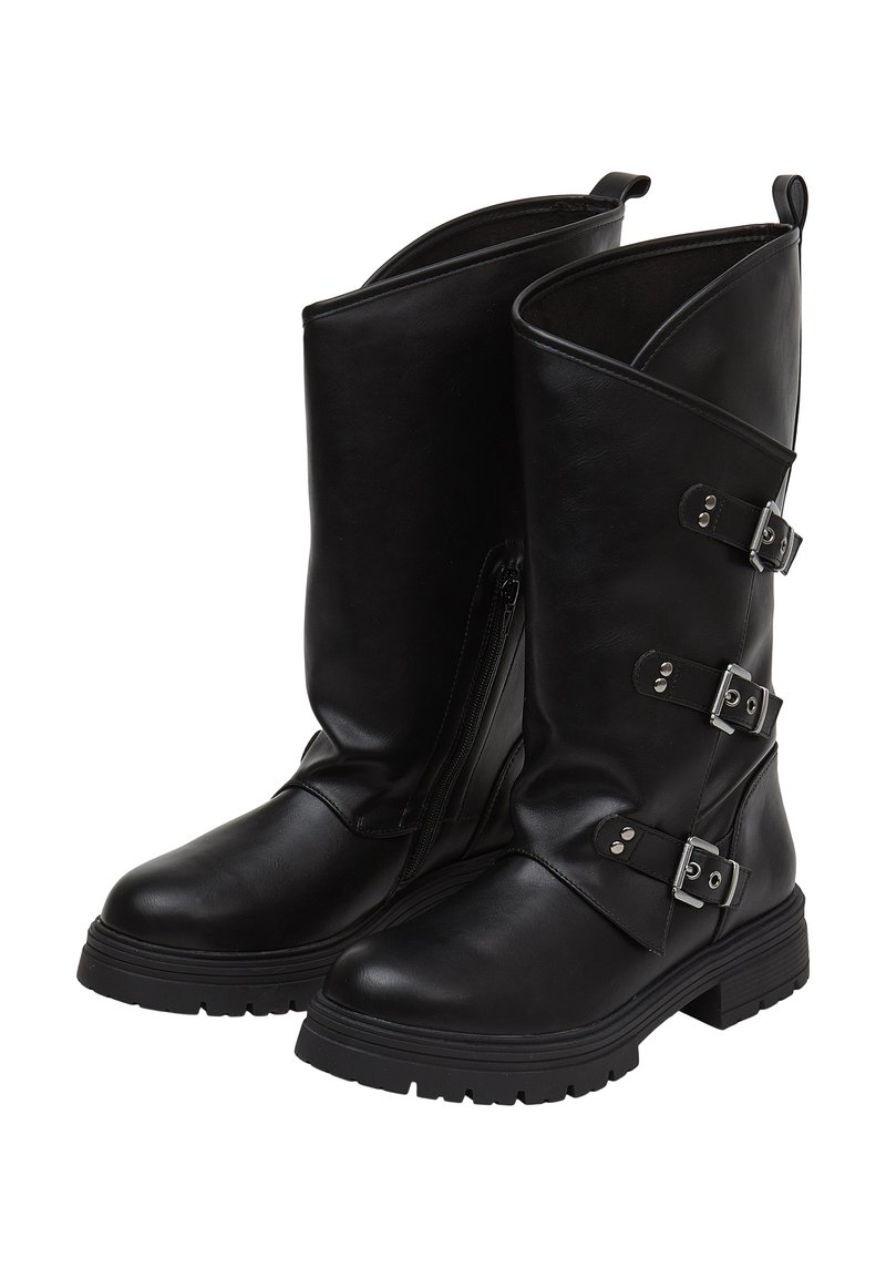 Stivaletti Donna Slouch In Similpelle | Fibbia Decorativa | Zip Laterale | Tacco 4 Cm | Altezza Gambale 31 Cm