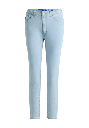 Lyseblå denimjeans med slim fit, mellem-høj talje, enkelt knaplukning og standard fem-lomme design. Klassisk syning detaljer.