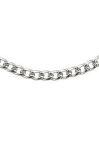 Srebrny łańcuszek na szyję z połączonymi owalnymi ogniwami. Gładka faktura, polerowane wykończenie i jednolity kolor przez cały łańcuszek.