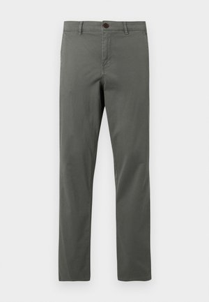 Grå bomulls chinos med rett passform, med knappelukking, beltehemper og minimal sømdekoration. Jevn tekstur, uten mønster.