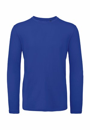 T-shirt à manches longues en bleu vif, fabriqué en coton doux. Présente un col rond et une coupe droite sans motifs ni accents visibles.