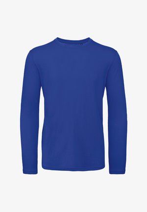 T-shirt à manches longues en bleu vif, fabriqué en coton doux. Présente un col rond et une coupe droite sans motifs ni accents visibles.