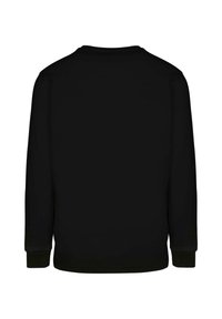 Tricou negru cu mânecă lungă și decolteu rotund. Fabricat dintr-un material moale, cu mansete împletite și spate neted, fără desene sau logo-uri.