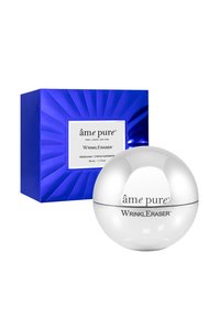 Silver spherical moisturizer jar labeled "WrinkleEraser" next to a shiny blue box with a starburst design and white text.