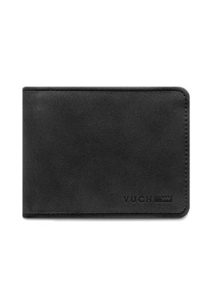 Black leather wallet with a smooth texture, rectangular shape, rounded edges, and embossed "VUCH" logo at the bottom right corner.