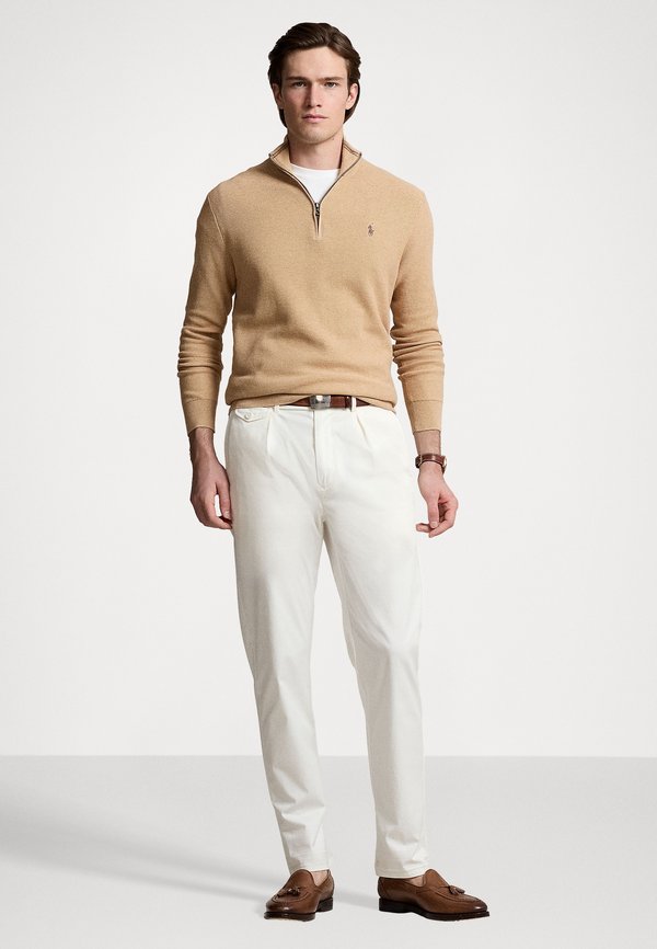 MESH KNIT COTTON QUARTER-ZIP SWEATER - Jumper - camel melange2