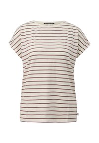 T-shirt a maniche corte a righe color crema con strisce orizzontali bordeaux, scollo rotondo e vestibilità morbida. Realizzata in morbido cotone.