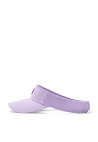 Violetti puuvillalippis, jossa on kaareva lippa, säädettävä nauha ja kiinteä rakenne. Ominaisuuksiin kuuluu yksinkertainen muotoilu ilman lisäkuvioita tai korostuksia.