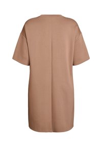Brun, kortærmet T-shirt kjole lavet af blødt stof. Afslappet pasform med rund halsudskæring og centralt sømdetalje på bagsiden.