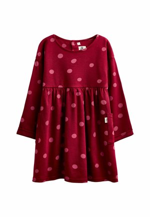JoJo Maman Bébé, LONG SLEEVE JERSEY DRESS - Žerzejové šaty - burgundy red polka dot