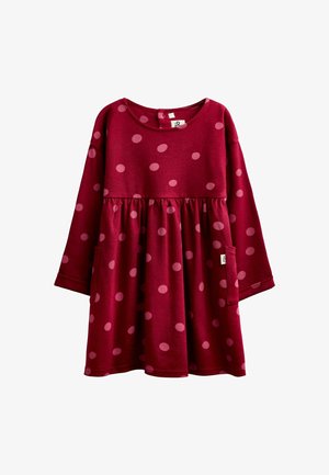 JoJo Maman Bébé, LONG SLEEVE JERSEY DRESS - Žerzejové šaty - burgundy red polka dot