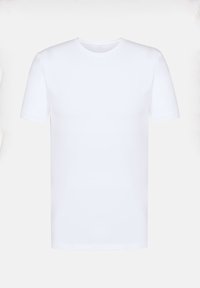 Witte katoenen T-shirt met een ronde hals, korte mouwen en een gladde, lichte textuur. Geen patronen of zichtbare logo's.