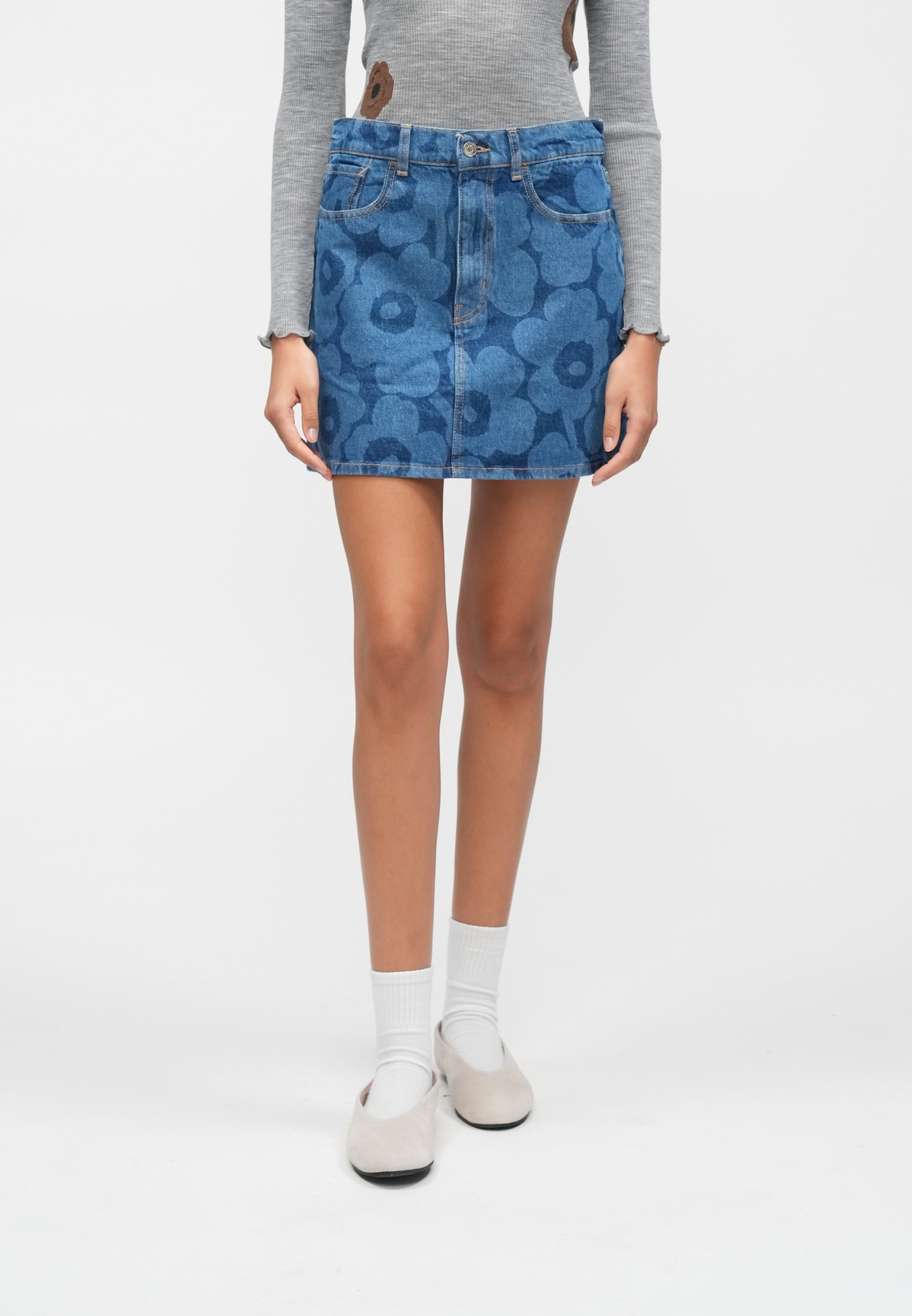 Marimekko RUUDUT UNIKKO - Mini skirt - mid indigo/blue denim