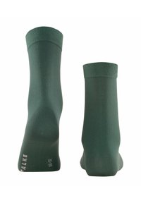 Grüne Knöchelsocken aus weichem Material mit gerippten Bündchen, nahtloses Design und Markenlogo an der Seite. Größe 35-39 gekennzeichnet.