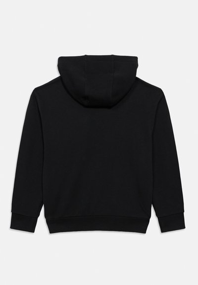 Μαύρο φούτερ με κουκούλα διπλής γραμμής, μακριά μανίκια και ριμπ μανσέτες. Κατασκευασμένο από μαλακό ύφασμα με καθαρό, μινιμαλιστικό σχέδιο.