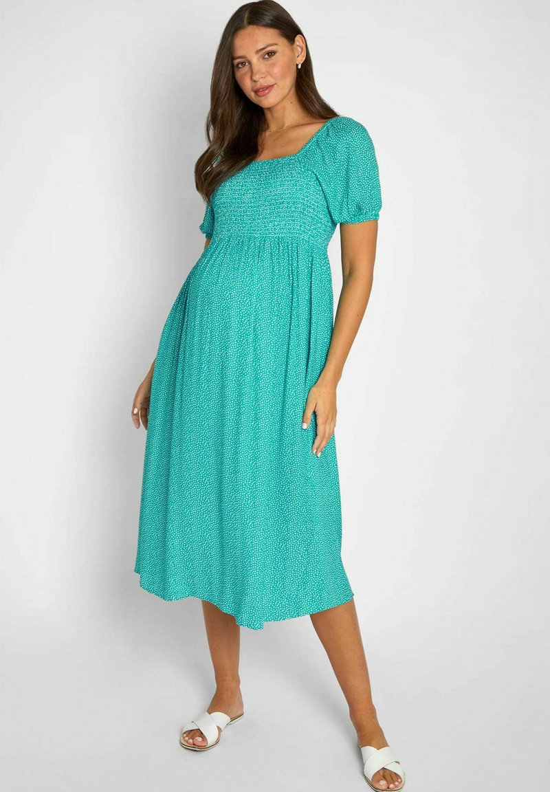 JoJo Maman Bébé SPOT SHIRRED MATERNITY MIDI STANDARD MATE
