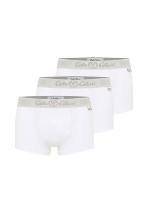 Drie witte boxershorts voor heren met grijze elastische taillebanden, voorzien van het merk "Carlo Colucci" en kleine logolabels aan de zijkant.