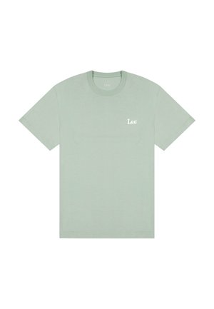 Lichtgroen katoenen T-shirt met korte mouwen. Heeft een ronde hals en een klein wit "Lee"-logo aan de linkervoorzijde.