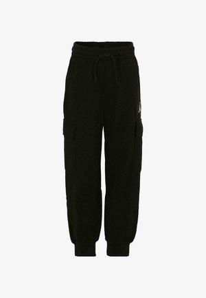 Zwarte cargojoggingbroek van zacht katoen, met een trekkoord in de taille, elastische boorden en zijzakken voor opbergruimte.