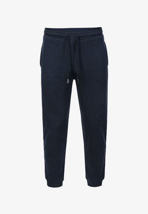 Donkerblauwe sweatpants met elastische tailleband, trekkoord, zijzakken en geribbelde boorden. Gemaakt van zachte, gestructureerde stof.