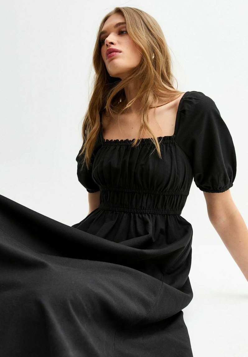 New Look PUFF SLEEVE MIDI - Day dress - black - Zalando