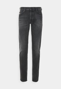 Tmavě šedé džíny z denimu s přímým střihem, pěti kapsami, zapínáním na knoflíky a jemným vyblednutím vpředu i vzadu.