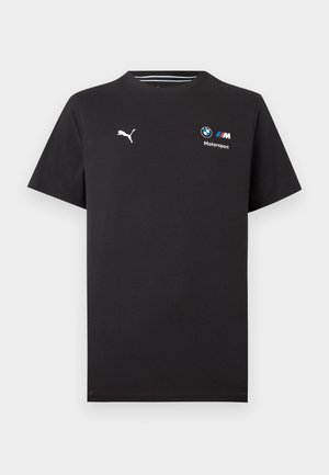 Must lühikeste varrukatega T-särk, millel on vasakul rinnal Puma logo ja paremal rinnal BMW Motorsporti logo.