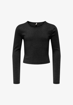 Sort cropped langærmet top lavet af tekstureret strikket stof med rund hals og diskrete syninger langs kanten og manchetterne.