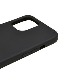 Black smartphone case with a matte finish, cutout for the camera, and two visible side buttons. Smooth texture with rounded edges.