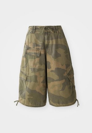 Camo Cargo-Shorts in erdigen Farbtönen mit einem Kordelzugbund, seitlichen Taschen und einem lässigen Schnitt, aus strapazierfähigem Baumwollstoff.