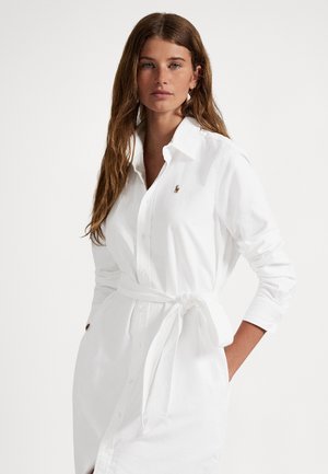 BELTED COTTON OXFORD SHIRTDRESS - Skjortekjole - white