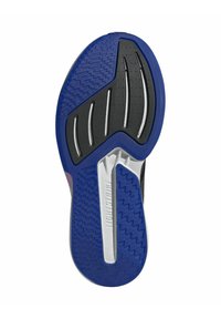 Schoenzool met een blauwe rubberen basis met een gestructureerd patroon, zwarte rubberen accenten en witte gebogen lijnen voor grip en flexibiliteit.