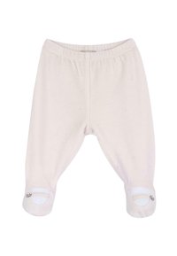 Světle růžové bavlněné kalhoty pro miminka s elastickým pasem a patentkami na lemu. Měkká textura, zúžený střih nohavic a otevřené manžety.