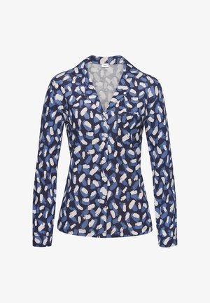 Tumesinine pikakäiselise särk, millel on heledate ja tumedate siniste pintslitõmmete muster. Särgil on krae ja eesmised nupud, samuti rinnaäärne tasku.