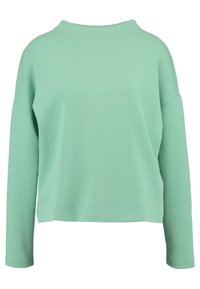 Mintgrön långärmad topp med avslappnad passform, rund halsringning och mjuk, slät textur. Har vida ärmar och en kortad nederkant.