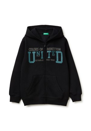BRUSHED HOOD POUCH POCKET AND LOGO PRINT ON THE FRONT - Felpa con zip - black