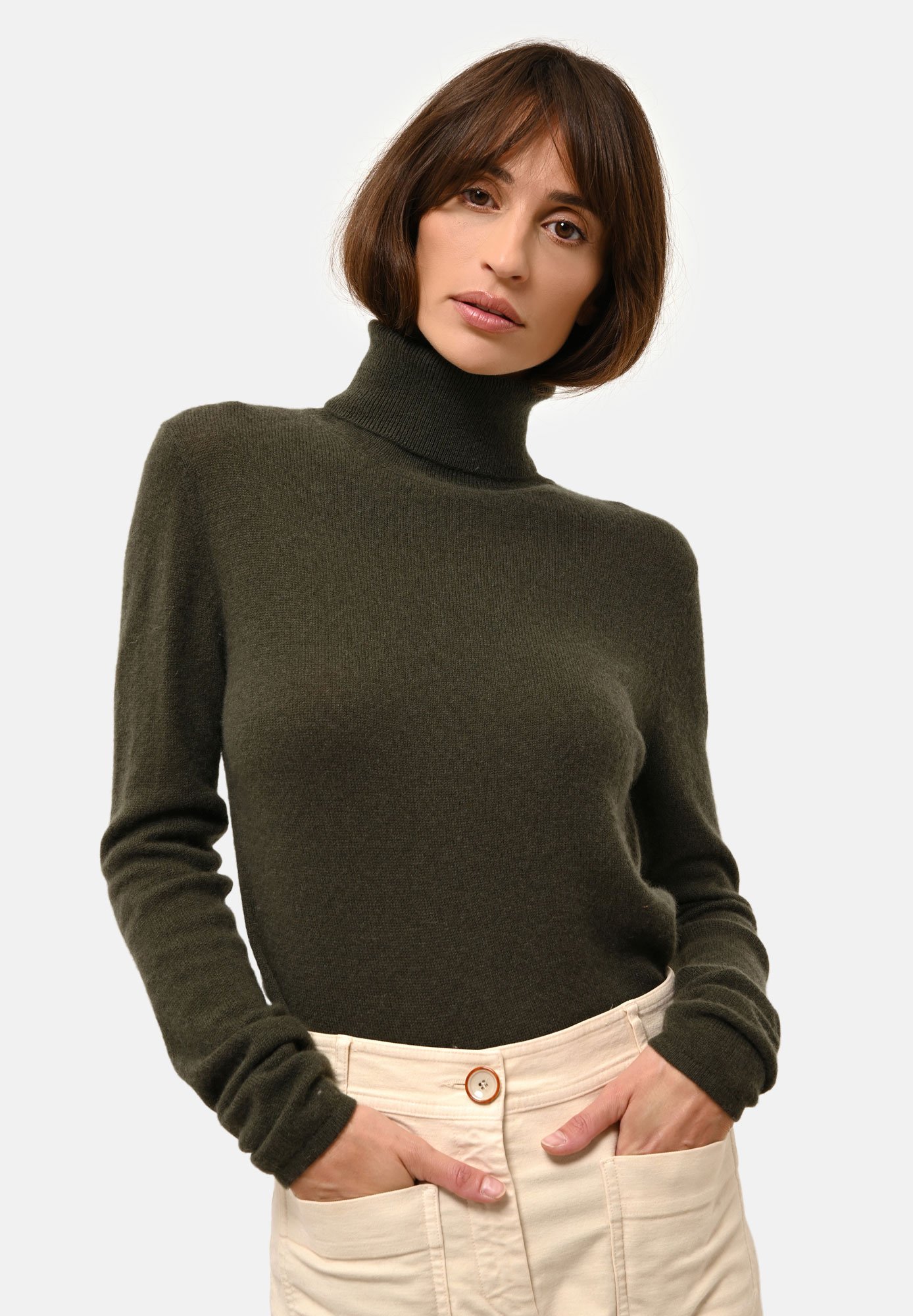 Just Cashmere COL ROULÉ Trui khaki/kaki