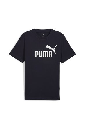 Tamsiai mėlyna medvilninė marškinėliai su dideliu baltu „PUMA“ logotipu ir šokinėjančio pumos grafika priekyje. Klasikinis apvalus kaklo iškirpimas ir trumpomis rankovėmis.