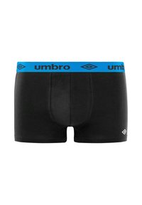 Boxers pour hommes noirs avec une ceinture bleue arborant le logo Umbro et le nom de la marque en texte noir.