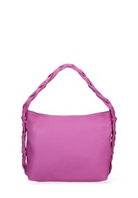 Borsa a tracolla in pelle rosa con manico intrecciato, caratterizzata da una superficie liscia e un design ampio e non strutturato, ideale per l'uso quotidiano.