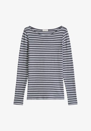 Langärmliges Hemd mit navyblauen und hellgrauen horizontalen Streifen, Rundhalsausschnitt und schmaler Passform.