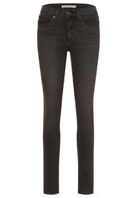Jeans ajustados en denim gris oscuro, con un diseño clásico de cinco bolsillos, cierre de cremallera y trabillas para el cinturón. Textura suave con un ligero estiramiento.