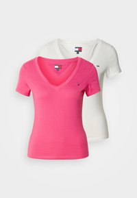 V NECK TEE 2 PACK - T-shirt basic - ecru / jewel pink