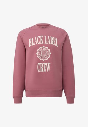 Rosa Sweatshirt mit Rundhalsausschnitt, weißem "BLACK LABEL" Schriftzug und Siegelgrafik. Verfügt über gerippte Bündchen und Saum, gefertigt aus weichem Baumwollmischgewebe.