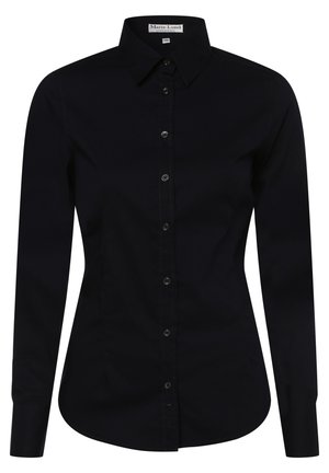 Zwarte button-up blouse met lange mouwen, kraag en knopen aan de voorkant. Gemaakt van een gladde stof met een gestructureerde pasvorm en een afgeronde zoom.