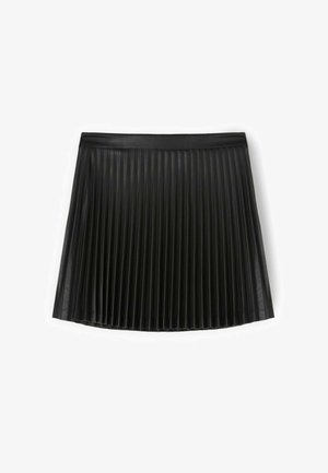 Musta liehuhame, valmistettu synteettisestä materiaalista. Siinä on terävät, yhtenäiset laskokset, sileä pinta ja tukevahihainen vyötärö.